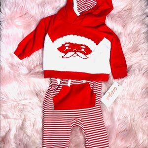 3M 6M Santa Hood Fleece Top Bottom Set NWT Xmas